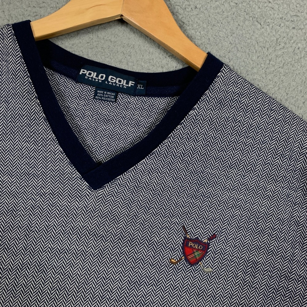 Polo Golf Ralph Lauren Sweater Vest Men's XL Navy/White Herringbone Golf V‎ Neck
